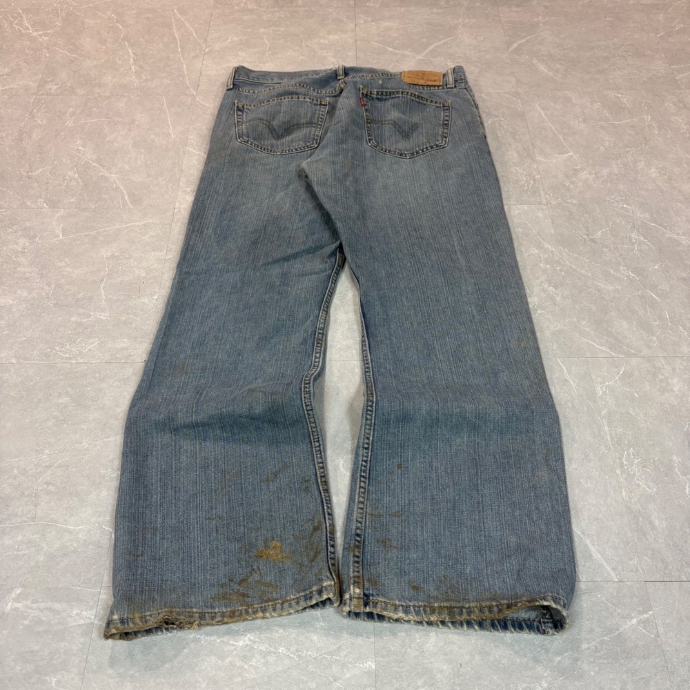 Levis 527 Slim Bootcut Jeans Mens 36x32 Blue Distressed Workwear Grunge 2451